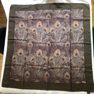 70's all silk large Liberty of London square Hera pattern kaki and brown